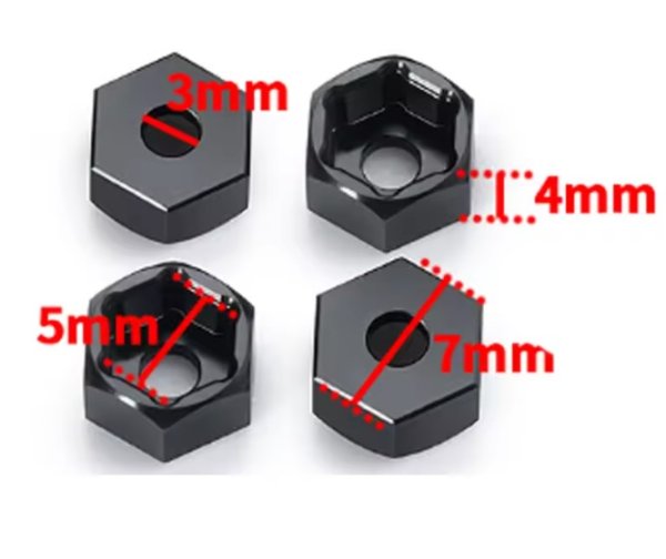 画像2: WPL ホイールハブアダプター BK（4mm）1/16 RC (2)