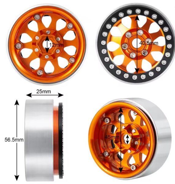 画像2: 1/10RC 1.9インチ ビードロックホイール(2個)　OR/BK (2)