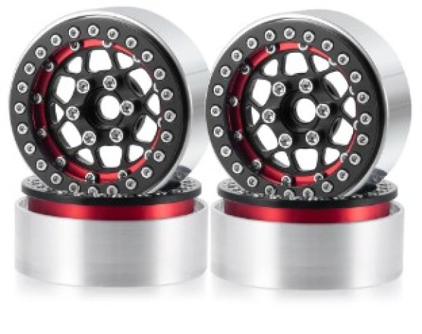画像1: 1/10RC 1.9インチ メタルホイールリム(2個)　BK/RD/BK (1)