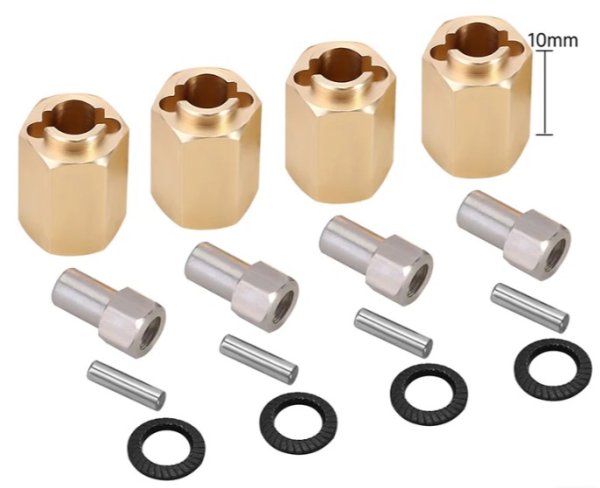 画像1: INJORA 4PCS 10mm 真鍮ホイール ヘックスハブエクステンダー 1/18 TRX4M アップグレード用 4M-02-10 (1)
