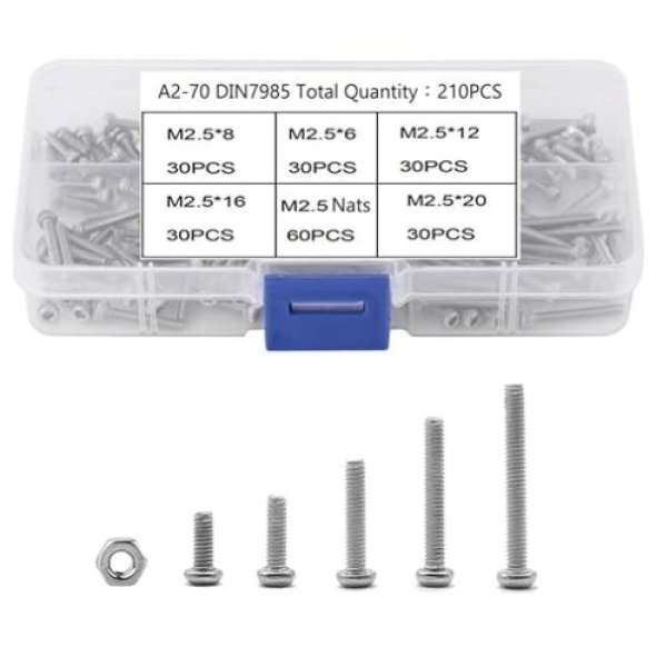 画像1: M2.5  六角穴 ネジ 210個セット 六角ボルト ナット 304ステンレス シルバー 専用ケース付き (1)