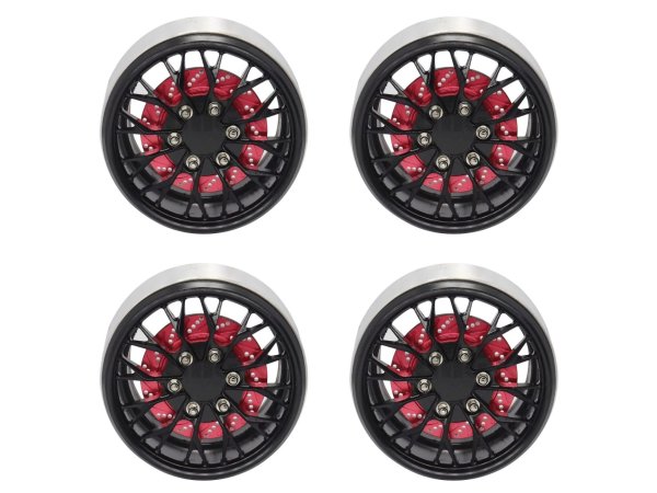 画像1: 1/10 RC 2.2インチ メタルホイールハブ ブラック×レッドディスク (1)