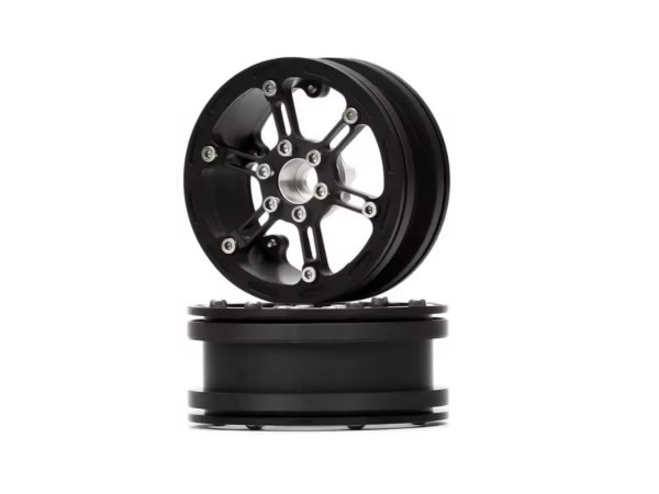画像1: 1/10 RC 2.2インチ メタルビードロック6本スポークホイールリム ブラック×ブラック (1)
