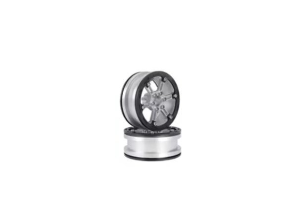 画像1: 1/10 RC 2.2インチ メタルビードロック6本スポークホイールリム シルバー×ブラック (1)